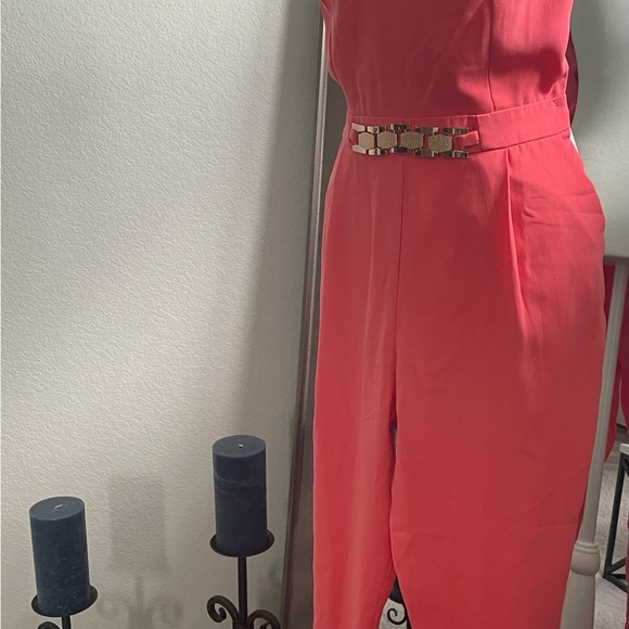 Coral with gold belt jumpsuits - Picture 3 of 12
